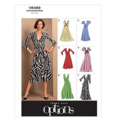 8489 EZ VOGUE MIDRIFF KNIT V-DRESS LENGTHS, SLEEVES OR NOT PATTERN 8-24 2 SIZES UNCUT CHOICE